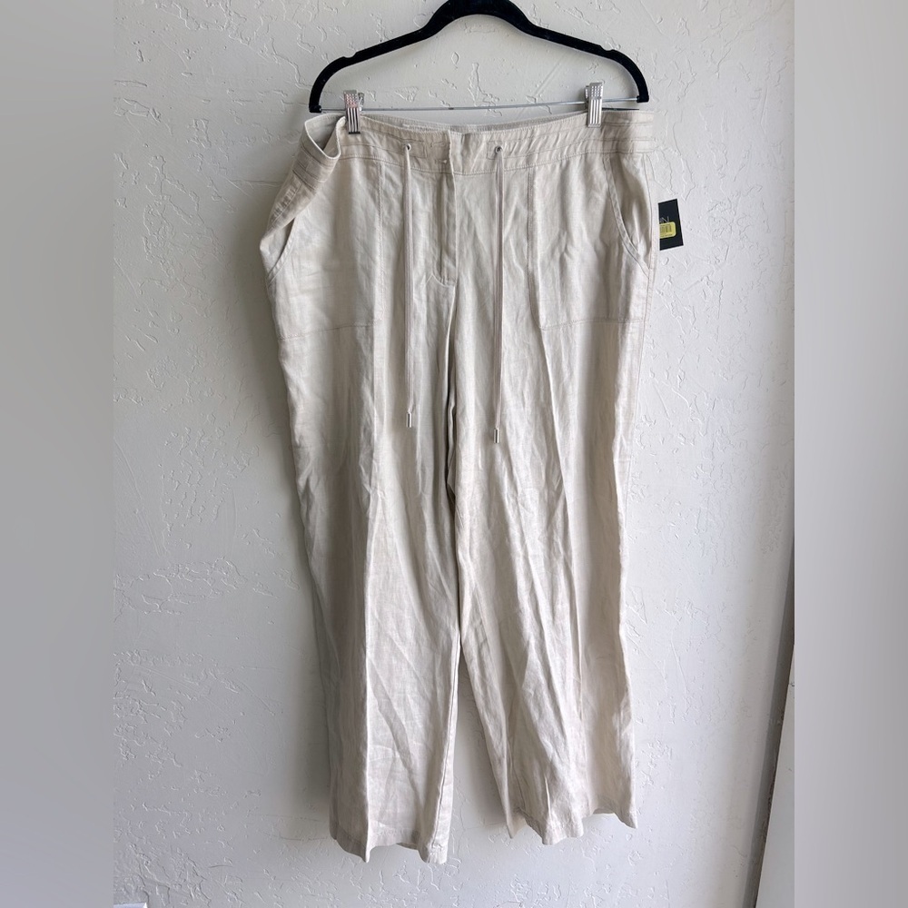John mark NWT 100% linen wide leg crop pants XL coastal beach lightweight casual